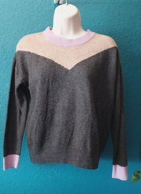 Madewell Womens Pullover Sweater Gray Beige Color Block Yoke Long Sleeve Crew S